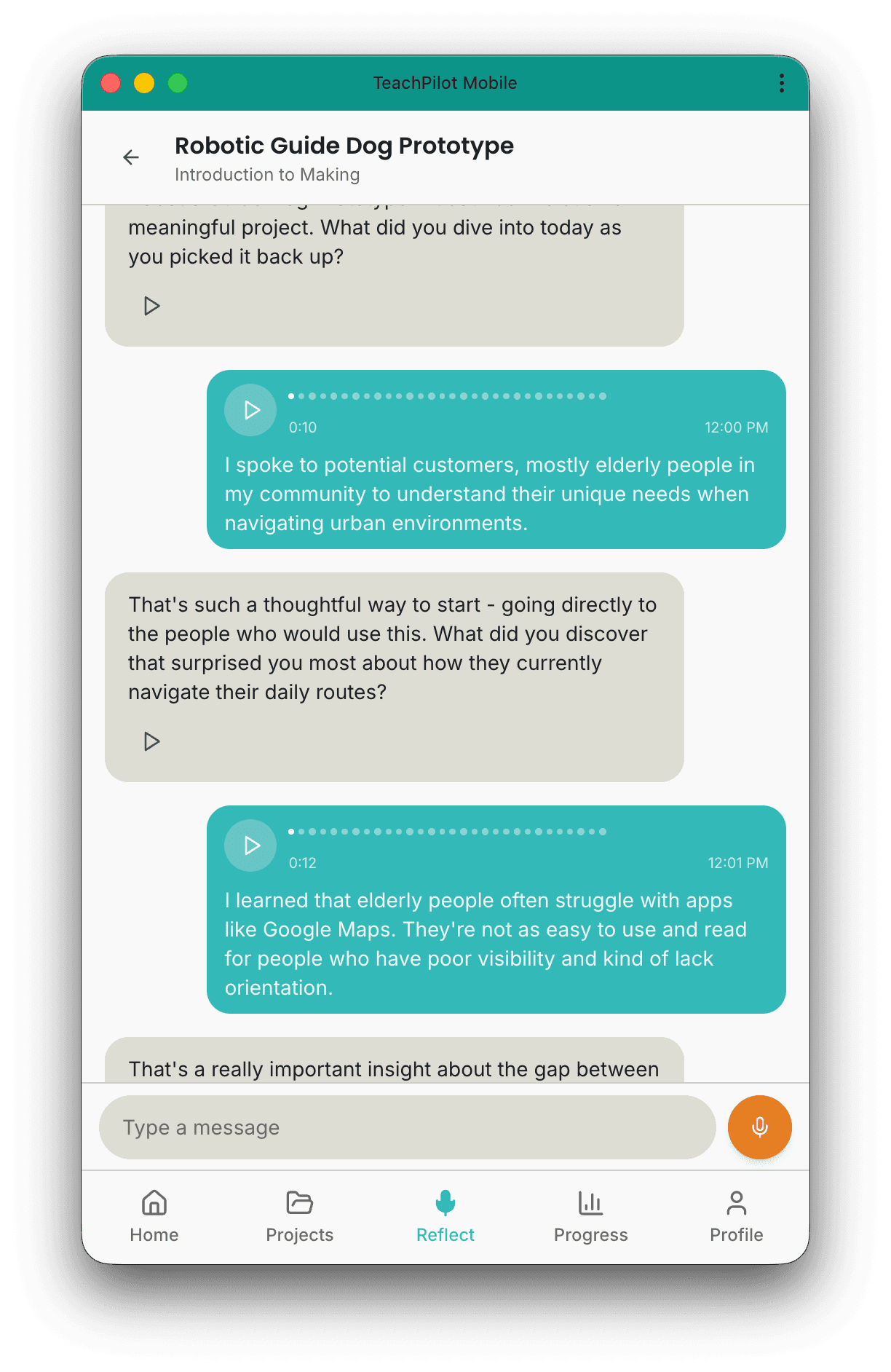 TeachPilot reflection conversation interface